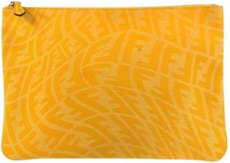 Fendi Pre-owned Clutches, male, Yellow, Size: ONE SIZE Pre-owned FF Vertigo Canvas Clutch Bag