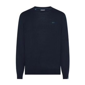 Sun 68 Round-neck Knitwear, male, Blue, Size: 2XL Sweater Basic L/S