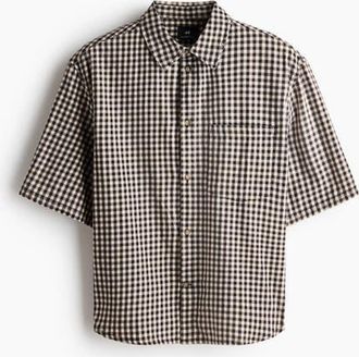 H&M Relaxed Fit Short-sleeved Cotton Shirt in Black/checked at Nordstrom, Size Xx-Large
