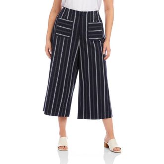 Karen Kane Stripe Wide Leg Crop Pants in Navy at Nordstrom, Size 20W