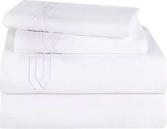 Superior 1200Tc Egyptian Cotton Embroidered Geometric Scroll Bed Sheet Set