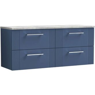 Nuie Deco Wall Hung 4-Drawer Vanity Unit with Bellato Grey Worktop 1200mm Wide - Satin Blue - Nuie
