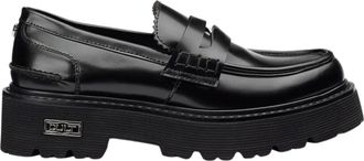 Cult Zwarte platte schoenen met leren mocassin stijl - Dames - Loafers - Zwart - 41 EU - Leer - Schoenen