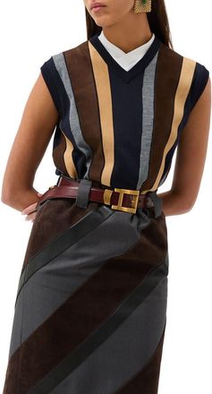 Versace Gender Inclusive Mixed Media Patchwork Sweater Vest in Navy at Nordstrom, Size 4 Us