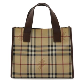 Burberry Beige Black Bordeaux Brown Pvc Leather Handbag Tote Bag (Pre-Owned)