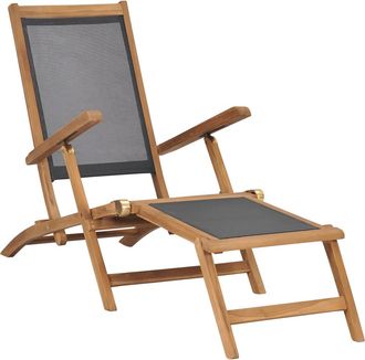 vidaXL Silla De Terraza Con Reposapi&eacute;s De Madera Maciza De Teca Negra Vidaxl