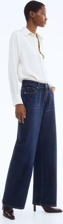 H&M Wide Regular Jeans in Dark Denim Blue at Nordstrom, Size 18