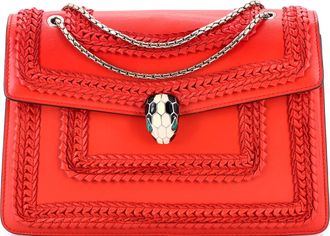 Bulgari Serpenti Forever Square Shoulder Bag Plisse Leather Medium