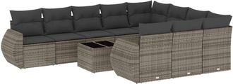 vidaXL Set De Sof&aacute;s De Jard&iacute;n 11 Pzas Y Cojines Rat&aacute;n Sint&eacute;tico Gris Vidaxl