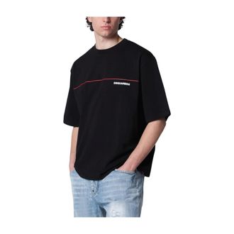 Dsquared2 T-Shirts, male, Black, Size: XL Rebel Tags Loose Fit T-shirt