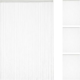 Relaxdays Set of 4 Relaxdays White String Curtains, Can be Shortened, With Eyelet Top for Windows & Doors, 145x245 cm, White