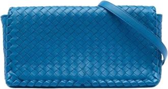 Bottega Veneta Pre-owned Cross Body Bags, female, Blue, Size: ONE SIZE Pre-owned Woven Nappa Crossbody Bag