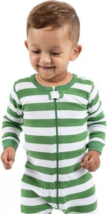 Leveret Kids Footed Striped Cotton Matching Family Holiday Pajamas in Green & White at Nordstrom, Size 12-18M