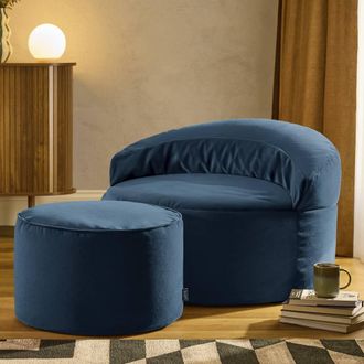 Icon Brand Orb Accent Chair & Milano Round Footstool Matt Velvet in Navy