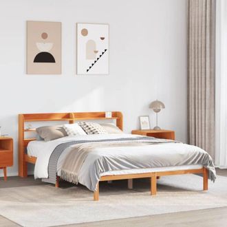 vidaXL Vidaxl - Estructura Cama Con Cabecero Madera Pino Marr&oacute;n Cera 140x190 Cm