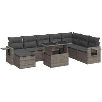 vidaXL Set De Sof&aacute;s De Jard&iacute;n Con Cojines 9 Pzas Rat&aacute;n Sint&eacute;tico Gris Vidaxl