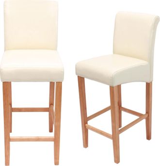 Hhg Hhg - Nunca Usado] Juego De 2 Taburetes De Bar 717, Taburete De Bar Taburete De Barra, Madera, Crema, Patas Claras, Cuero