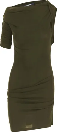 Jacquemus Dark Khaki Viscose Blend Asymmetrical Dress