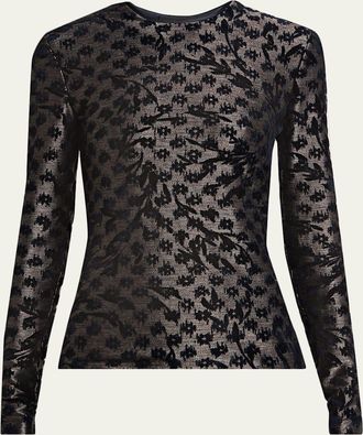 Giorgio Armani Floral Metallic Burnout Long-Sleeve Top