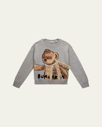 Burberry Boys Teddy Scarf Crewneck Sweater, Size 3-14