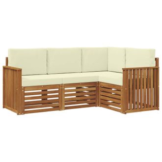 vidaXL Juegos De Sof&aacute;s 4 Pcs Natural Y Crema Madera De Acacia S&oacute;lida Vidaxl