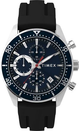 Timex Ridgefield Chronograph Silicone Strap Watch, 42mm in Midnight/Silver-Tone at Nordstrom