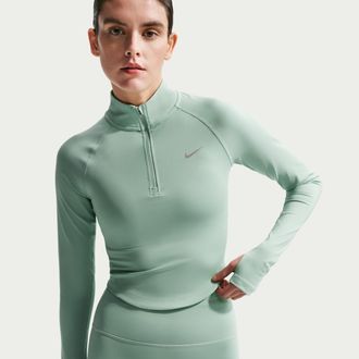Nike Womens Tempo Dri-FIT Fitted 1/2-Zip Running Top in Green | IF3261-006