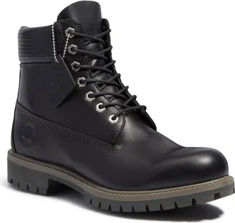 Timberland Premium 6-Inch Waterproof Boot in Black Grain/Dark Brown at Nordstrom, Size 7.5