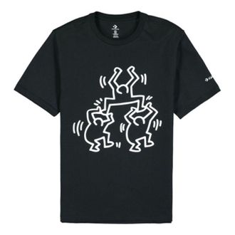 Converse (WMNS) Mens Converse x Keith Haring Crossover Cartoon Pattern Round Neck Short Sleeve Black 10022254-A01