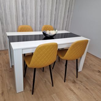 Kosy Koala Modern White & Black Dining Table Set With 4 Mustard Chairs Dining Room Furniture in Brown