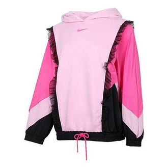 Nike (WMNS) Nike Sportswear New Year Contrast Color Stitching Lace Fleece Lined Stay Warm Pullover Hoodie Light Pink DH1371-626