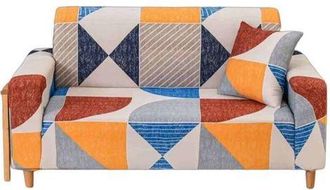 OEM Funda El&aacute;stica Para Sof&aacute; De 2 Plazas Con Reposabrazos - Jinfgerne - Dise&ntilde;o Geom&eacute;trico Moderno En Amarillo Y Azul, Protecci&oacute;n Eficaz Y F&aacute;cil Cuidado Pa