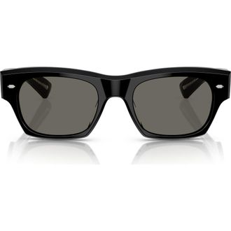 Oliver Peoples Kasdan 51mm Rectangular Sunglasses in Black /Carbon Grey at Nordstrom