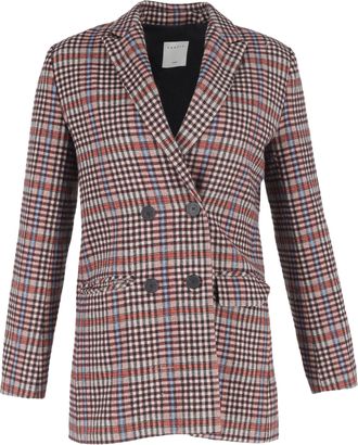 Sandro Plaid Double-Breasted Blazer in Multicolor Wool