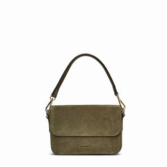 Aquatalia Womens Aria Crossbody, Olive Suede, S, Aria Crossbody