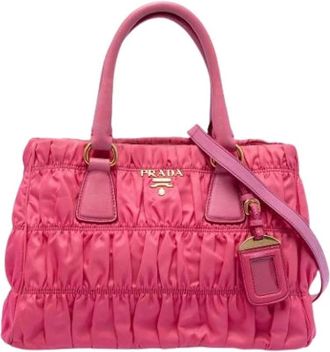 Prada Pre-owned Handbags, female, Pink, Size: ONE SIZE Pre-owned Gathered Nylon Satchel