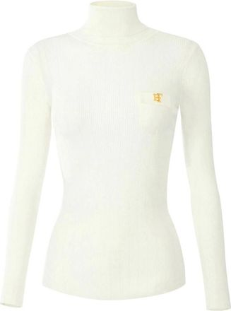 Elisabetta Franchi Gebreide coltrui met opengewerkte borduursels - Dames - Coltruien - Beige - XS - Leer - Truien & Vesten