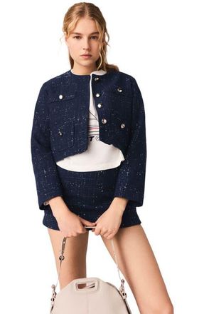 Maje Short jacket with patch pockets in Navy at Nordstrom, Size 42 Eu