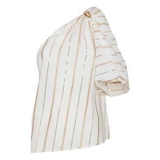 Simona Corsellini Blouses, female, White, Size: M One-Shoulder Top with Embroidered Muslin Sleeve