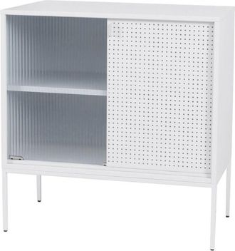Hhg [nunca Usado] C&oacute;moda Hhg-455, Armario Aparador Alto, Compartimentos De Almacenamiento Industriales, Puertas Correderas De Metal, 85 X 80 X 45 Cm, Blan
