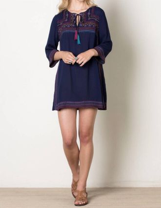 THML Clothing Gypsy Love Embroidered Shift Dress In Navy
