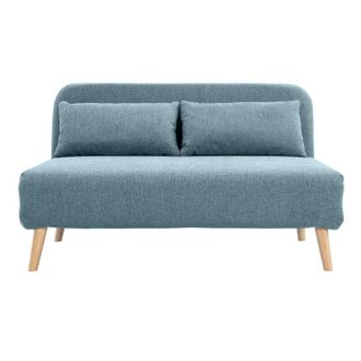 Miliboo Poltrona letto a 2 posti in tessuto verde grigio e legno chiaro AMIKO
