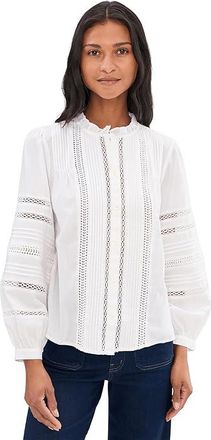 Madewell High-Neck Lace-Insert Pintuck Top Womens Clothing White : XL (Womens 14-16), Cotton
