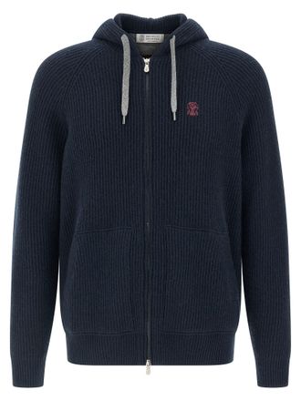 Brunello Cucinelli Hooded Cardigan Sweaters And Cardigans Blue