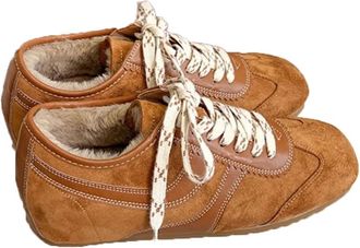 Generic Women winter versatile fleece low top shoes with anti cold anti slip warm and casual sports boots (Khaki,4.5)