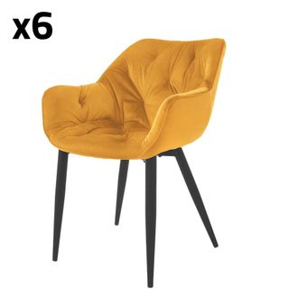 ML Design 6x Sillas de comedor amarillo mostaza tapizado respaldo y apoyabrazos