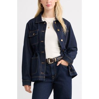 Treasure & Bond Cinched Waist Denim Jacket in Indigo Rinse at Nordstrom, Size Xx-Small