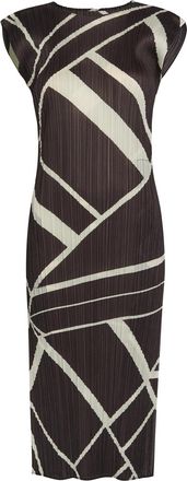 Pleats Please Issey Miyake Pleated Printed Woven Midi Dress - Charcoal - 5