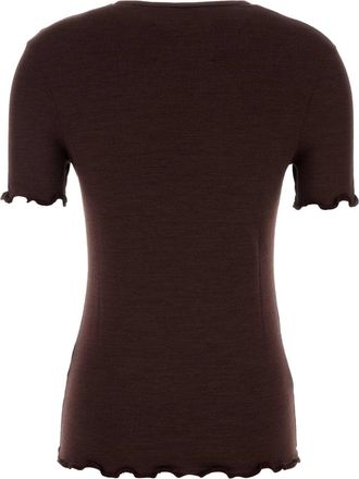 Jil Sander Womens Ruffle-Trim Silk Blend T-Shirt Purple Linen Elastane