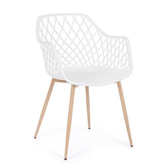 BIZZOTTO Sedia Optik Con Gambe In Acciaio Verniciate Effetto Legno Naturale, Per Arredo Interno 58 X 54 X H 85,5 Cm -bianco / Confezione Da 2 Pezzi